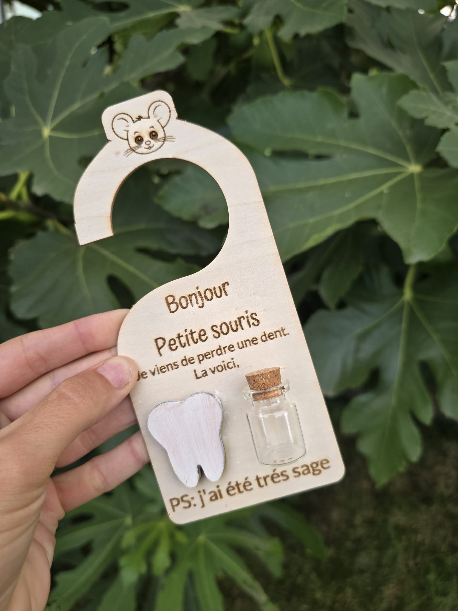 Pancarte Petite Souris à accrocher – Échange dent & pièce sans réveiller l’enfant