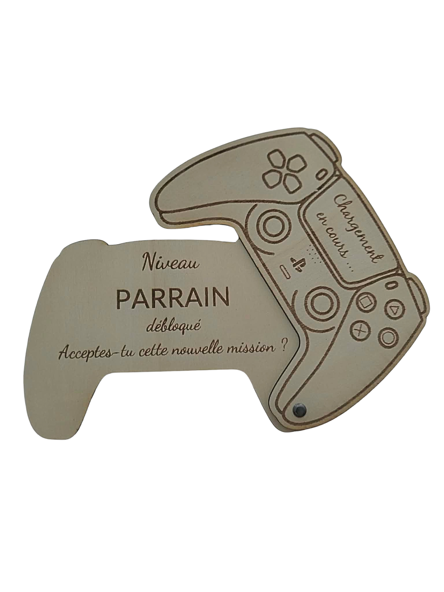 Manette de jeu gravée – Demande de parrain originale